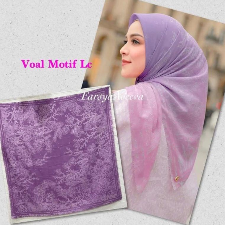 [V-AFE ✔] HIJAB SEGI EMPAT VOAL MOTIF BUNGA AKAR UNGU KERUDUNG JILBAB-premium