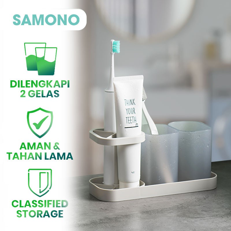 SAMONO Toothbrush &amp; Toothpaste Stand Holder with 2 Cups SS001