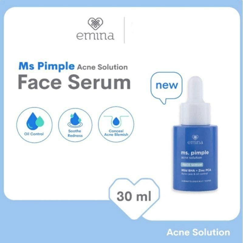 EMINA MS.PIMPLE SERUM ACNE SOLUTION 30ML SKINCARE WAJAH BERJERAWAT