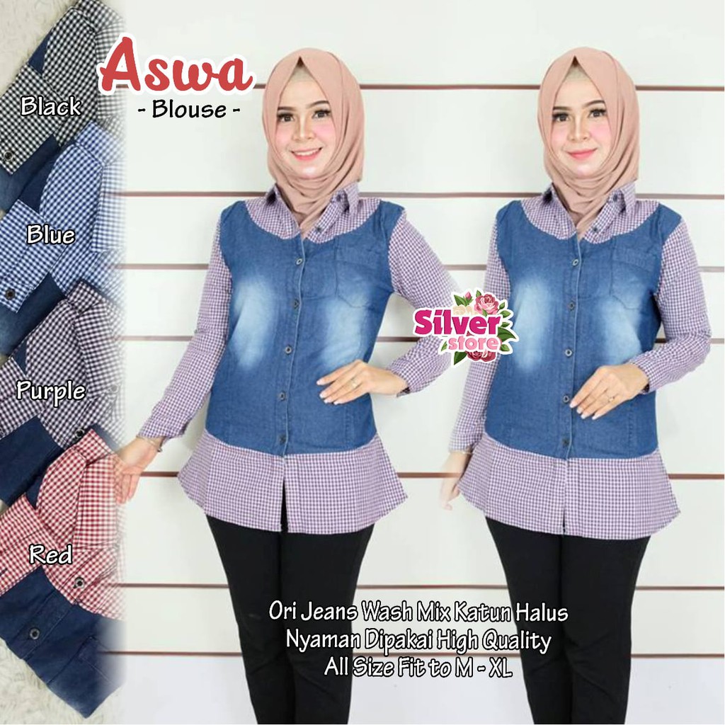 atasan blouse aswa giovart silver stone ori kekinian HQ