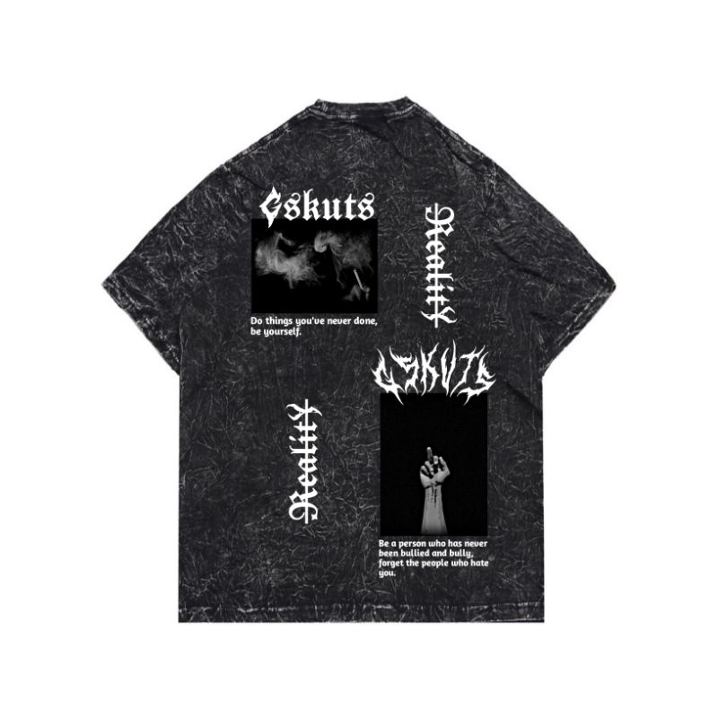 GSKUTS. Tshirt/Kaos Washed Black White Oversized Graphic Metal