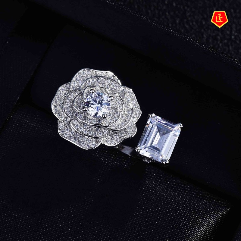 [Ready Stock]Fashion Luxury Micro-Inlaid Diamond Camellia Ring