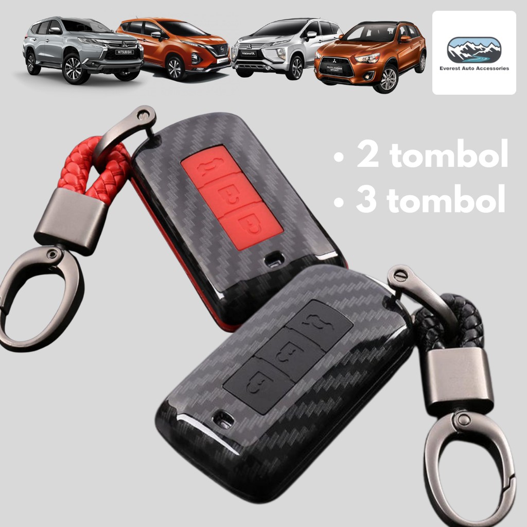 Key Case Xpander Pajero Livina Casing Kunci Cover Carbon Mitsubishi Smart Key 2 Tombol 3 Tombol