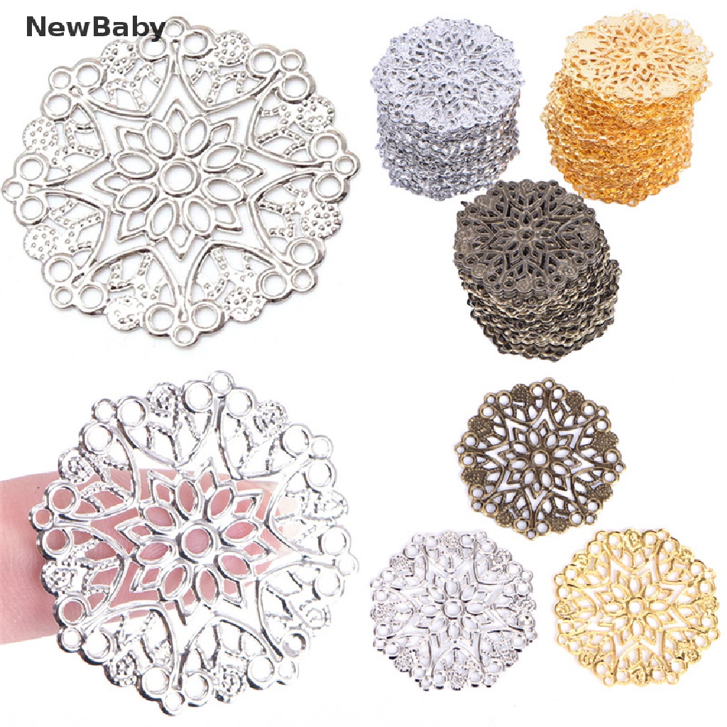 50 Pcs Konektor Desain Bunga Filigree Warna Perunggu Untuk Membuat Perhiasan