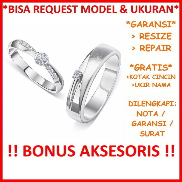 Bisa Pesan Model Garansi Emas Putih Asli Cincin Mas Kawin Couple Tunangan Gratis Ukir Nama ID656