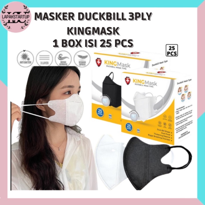 Masker Duckbill King Mask 3 Ply Earloop Motif Garis Penutup Hidung isi 25 pcs/Box -LS