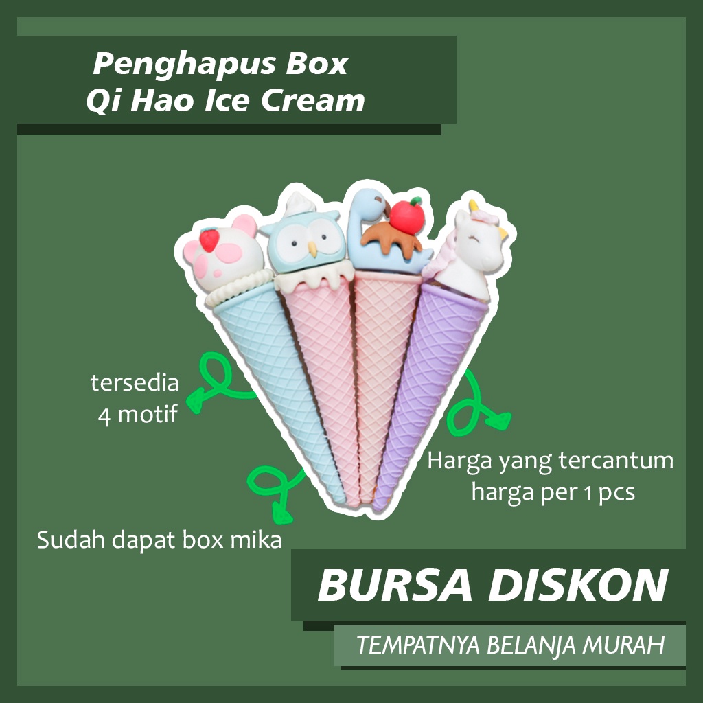 

Penghapus Qi Hao Ice Cream Eraser Setip Hapusan Pensil Karakter Es