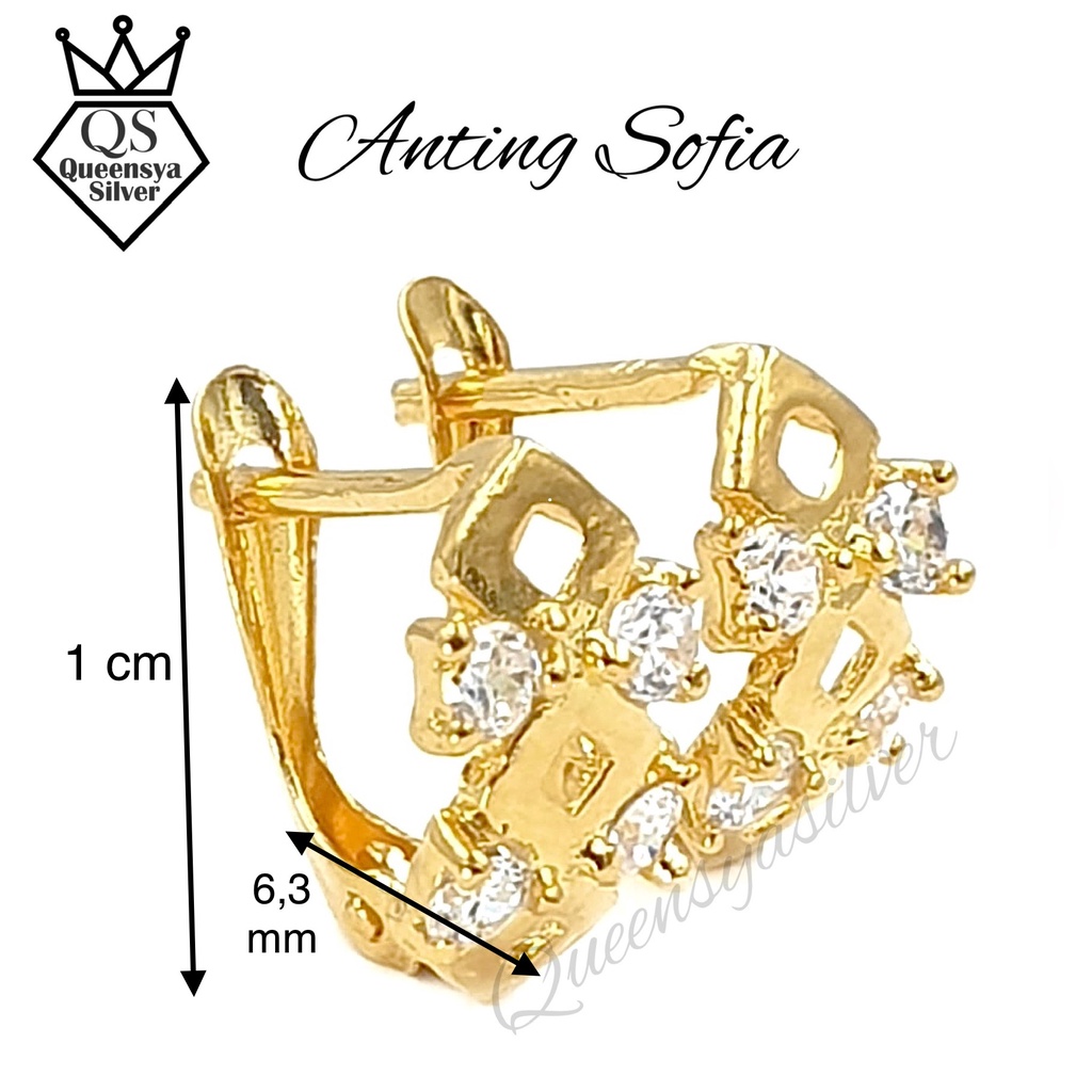 Anting Perak Silver Asli 925 || Lapis Emas Kuning 18K || Model Jepit Permata || Perhiasan Perak Wanita