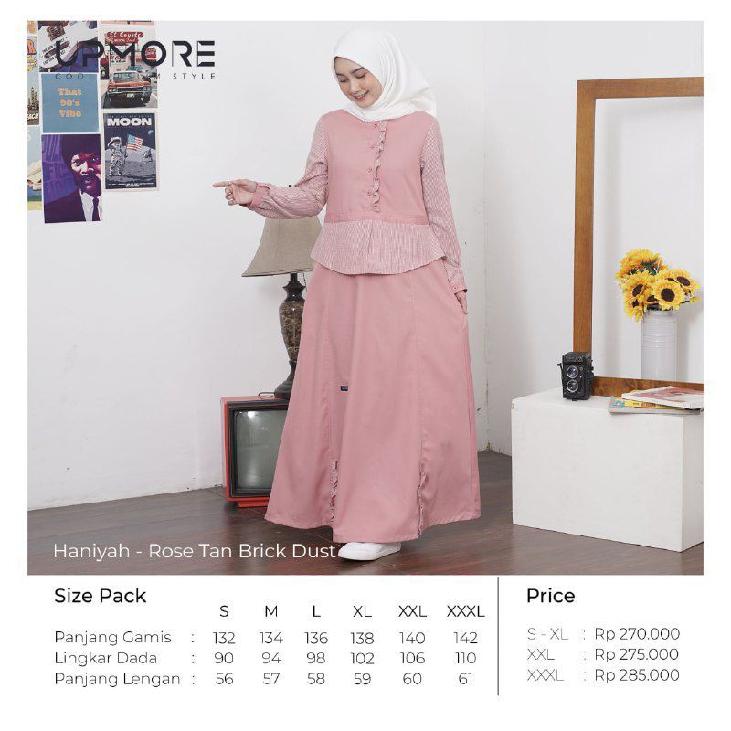 [COD] PROMO UPMORE HANIYAH -GAMIS WANITA MUTIF || ORIGINAL || Upmore Haniyah Taffy Mustard, Rose Tan