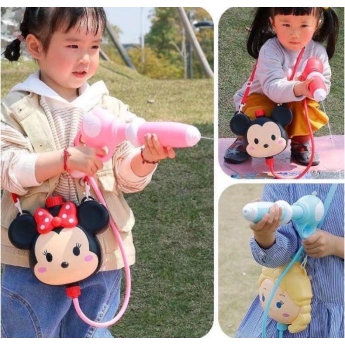 Mainan watergun mickey minnie backpack, Tas pistol air elsa unicorn