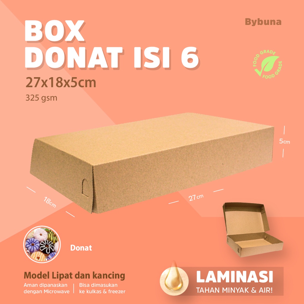 

DUS BOX DONAT ISI 6 KRAFT LAMINASI KEMASAN DONUTS