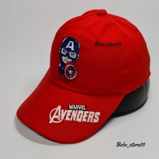 Bobo_store03 Topi Baseball Anak laki laki perempuan Karakter Superhero spiderman Tayo Boboboy hellokitty lol Usia 2 Sampai 8 Tahun Kualitas Terbaik-avengers merah