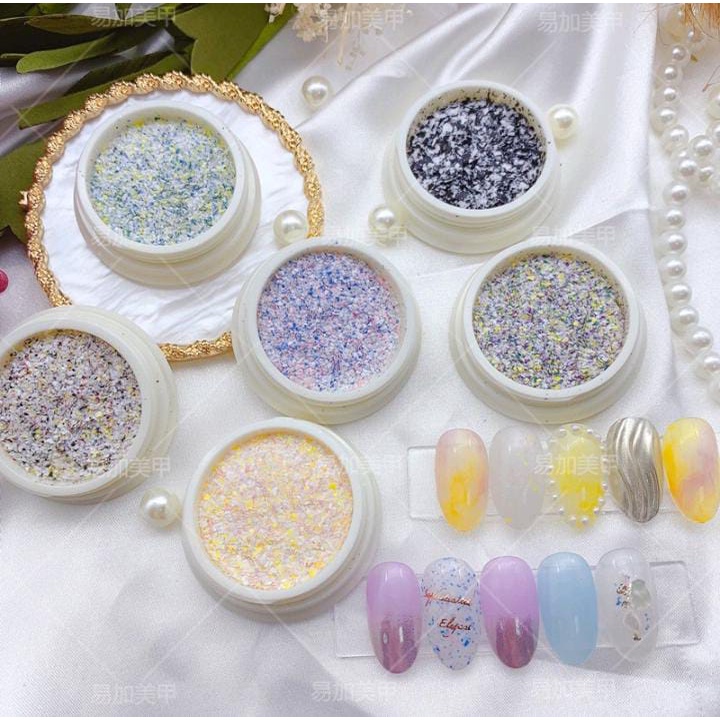 1 SET NAIL FLAKES EGG PASTEL TONE COLOR BUBUK CHROME GLITTER