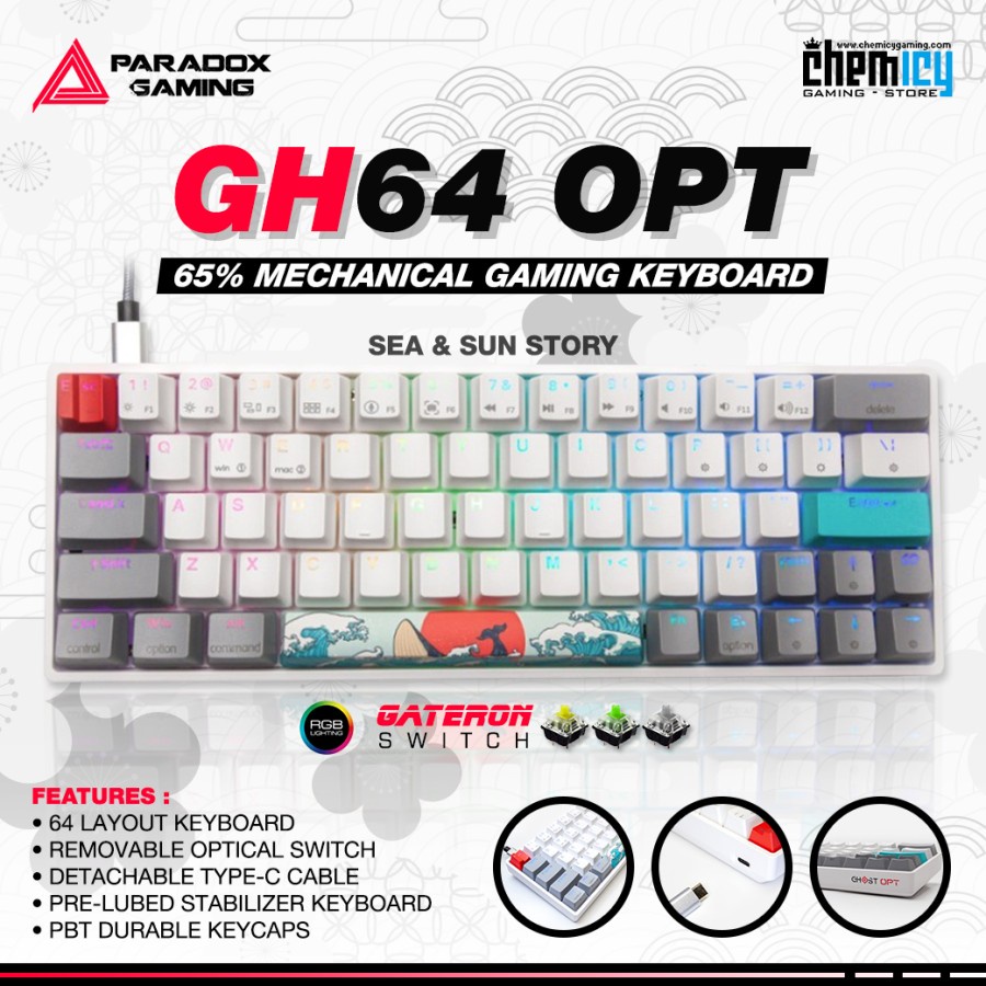 Paradox Gaming GH64 OPT PBT Sea &amp; Sun Story Mechanical Gaming Keyboard