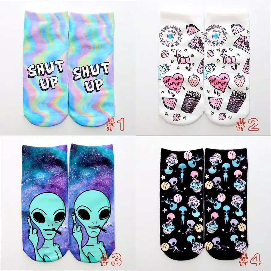 Kaus Kaki Pendek Motif Harajuku Low Cut Socks Harajuku M