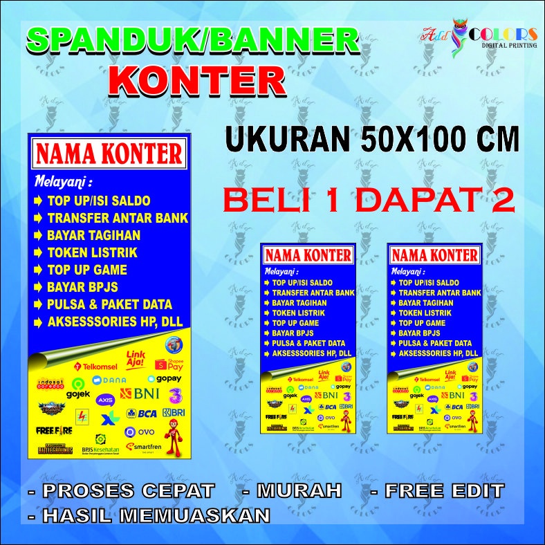 Banner/Spanduk Konter Pulsa Ukuran 50x100 cm Dapat 2
