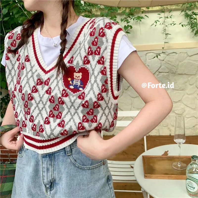 Baju Sweater Wanita Rompi Rajut Crop Top Knit Vest Korean Style