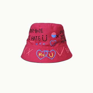 Topi Bucket Hat Korea Motif Graffiti Fuchia