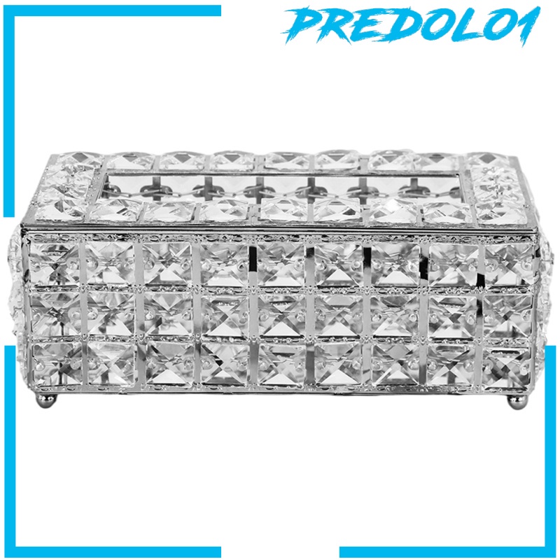 [PREDOLO1] Rectangular Crystal Facial Tissue Box Cover Napkins Metal Case for Bathroom