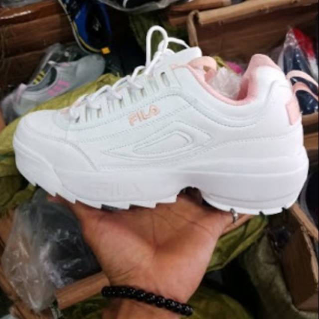 Sepatu Fila White Ledies Sneakers Fashion Cewek Cewe Sport Putih Women