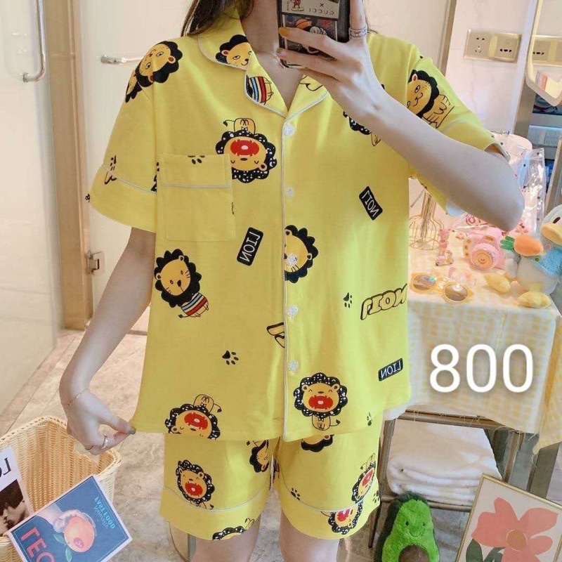 Piyama katun pdk motif dinosaurus kuning.homewear/sleepwear/pajamas katun pdk motif dino yellow