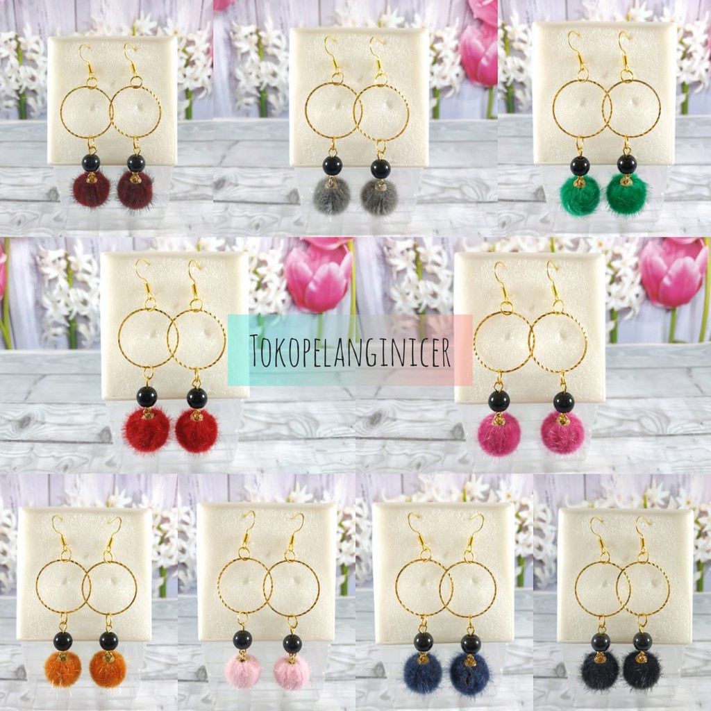ANTING POMPOM LUCU - AKSESORIS ANTING Fashion wanita Manik Hoop - GIWANG - KERABU ANTING JUNTAI