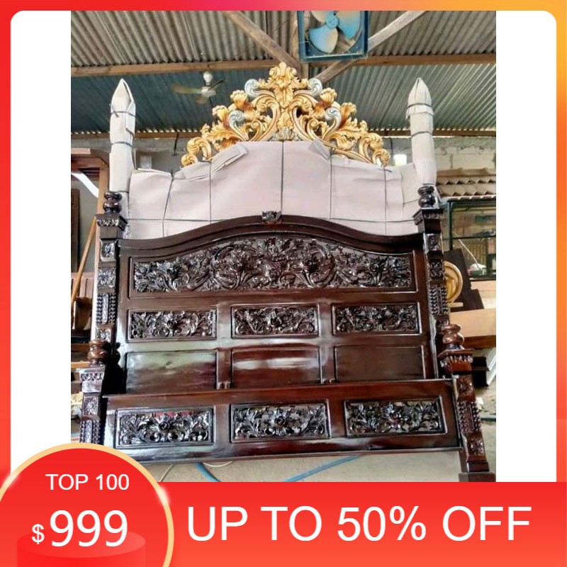 tempat tidur ukir jati minimalis