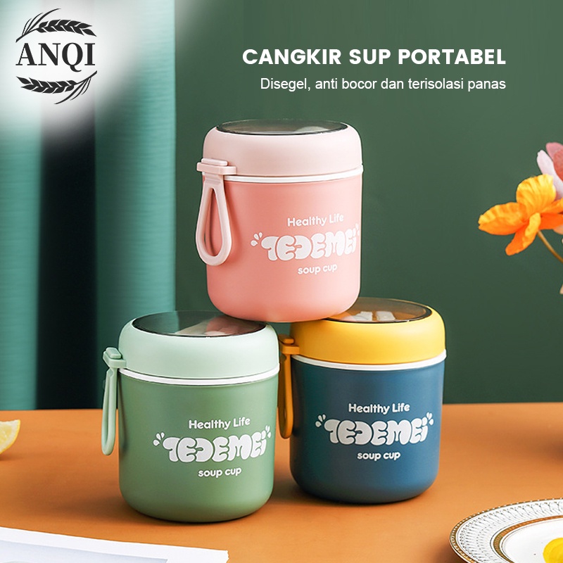 ANQI 1888 Gelas Soup &amp; Ice Multifungsi + Sendok Anti Tumpah BPA Free VS-77