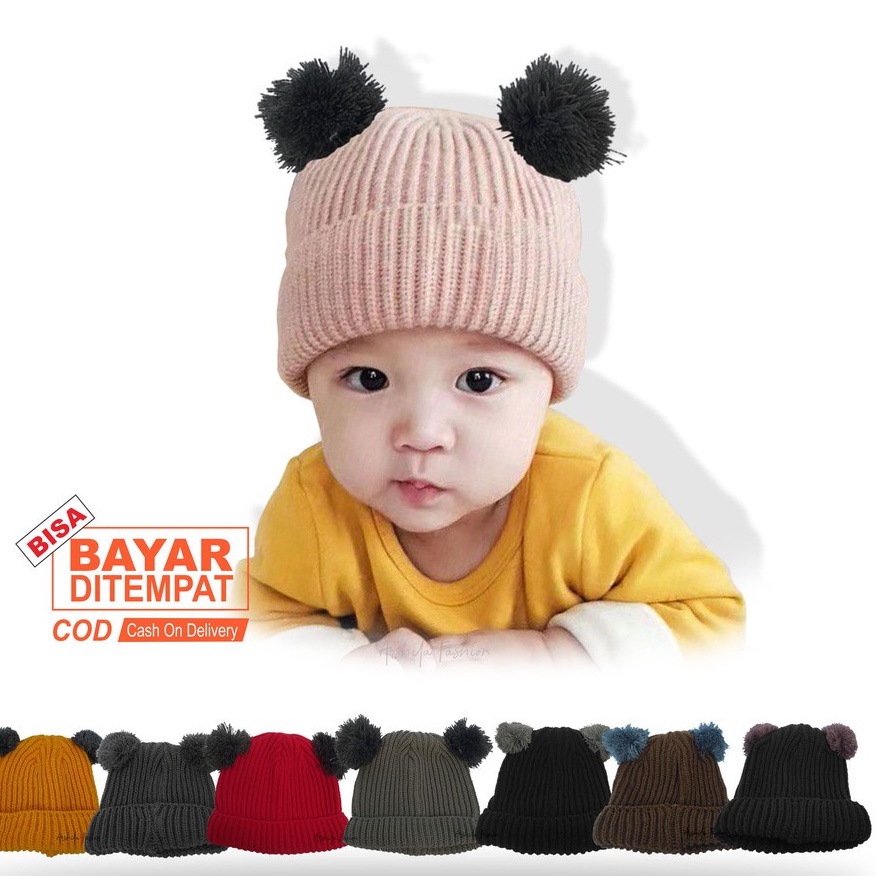 Kupluk Pompom Anak Bayi Cewek Cowok Polos / Kupluk Bayi laki laki perempuan usia 0-2,5 tahun-warna random