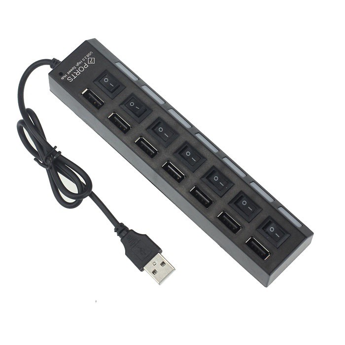 Hub Power Adapter EU AC 7 Port USB 2.0 dengan Switch On / Off untuk Laptop