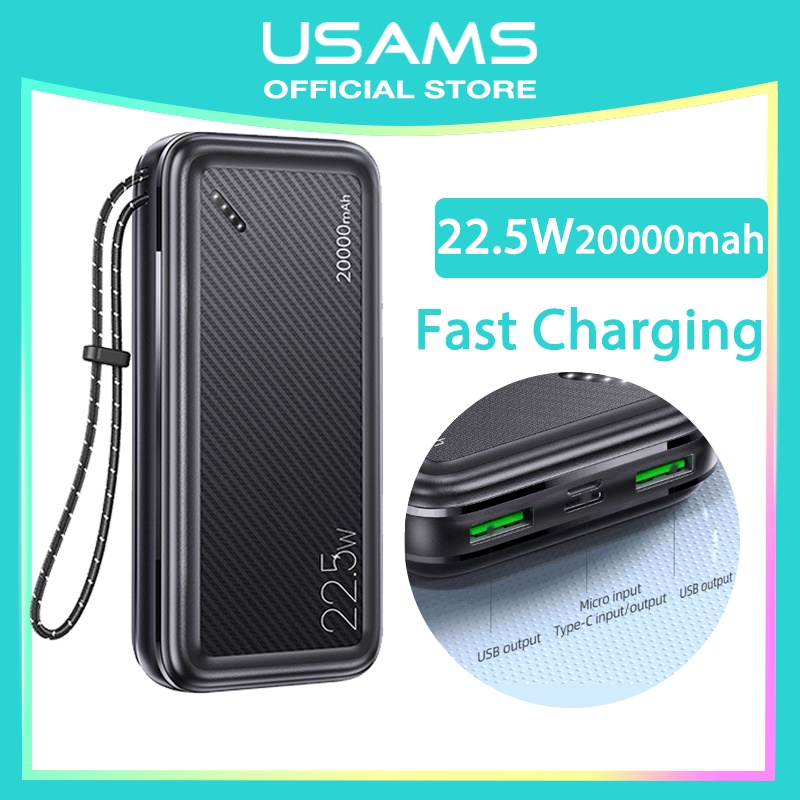 USAMS Official Original PB56 QC/ PD/ AFC LED Powerbank Fast Charging Type c / Micro USB  22.5W 20000