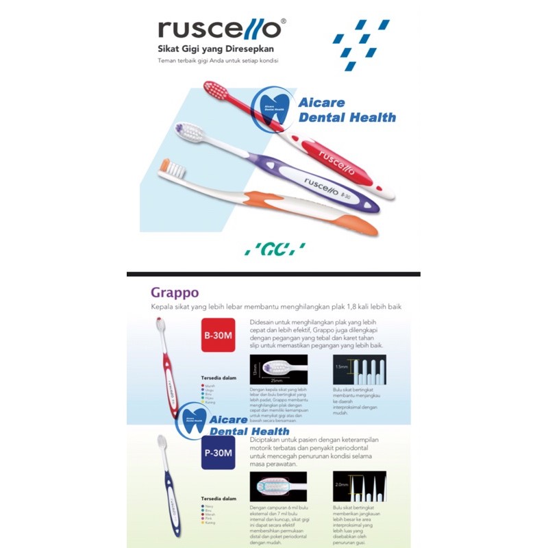 Sikat Gigi TERBARU Ruscello, Fourlesson, Picella, Grappo, Operation, Implant, White Ruscello