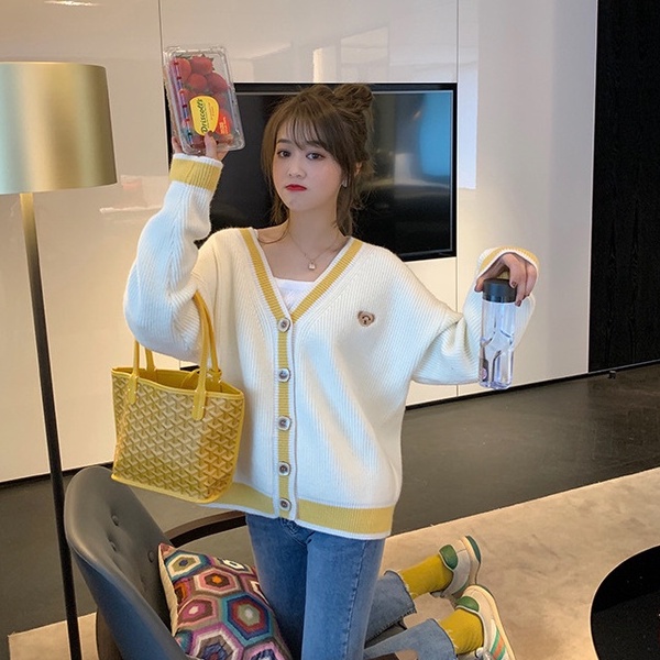 Spring yellow V-Neck Sweater Korean loose cardigan --- Blaire Cardigan-6