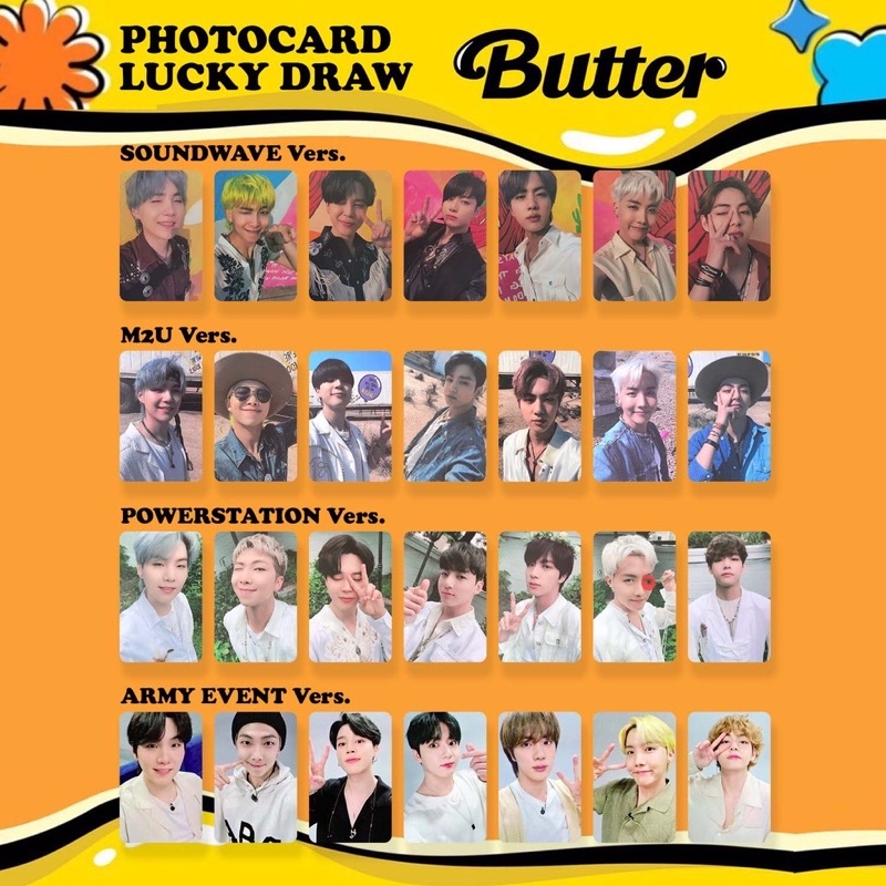 [READY] BTS - BUTTER PC LD LUCKY DRAW PHOTOCARD SOUNDWAVE M2U POWERSTATION SW PW PWS JIMIN V JK ARMY