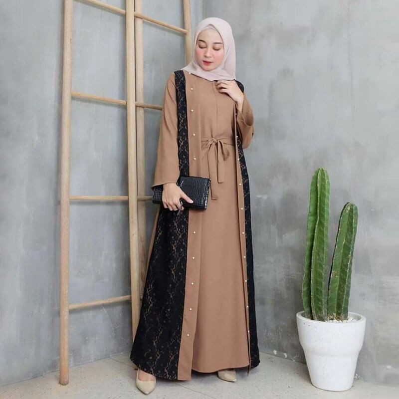 Baju Gamis Syari Wanita Terbaru Asli 2022 Pesta Kekinian Ceruty Ns Fc Asdf Busui Brokat Set M L XL X