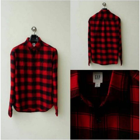 Kemeja Flanel GAP red black plaid big size XXL Jumbo New Original