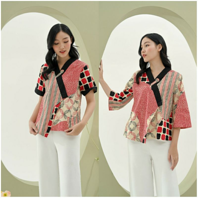 Atasan Blouse Batik Wanita Lengan Panjang Model Kimono, 262 SMP / 267 SMP#