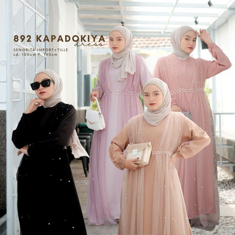 Baju gamis maxi long dress pesta lebaran 2026 muslim mewah premium brokat brukat tile tule embro ren