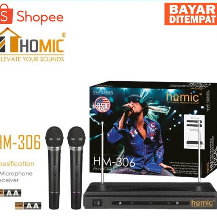 Homic Mic HM-306 Microphone wireless double Homic HM-306 Suara Berkualitas