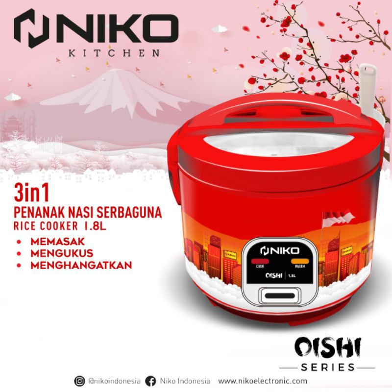Niko Magic Com 1.8 Liter 3in1 Tutup Kaca / Rice Cooker Oishi OL 18