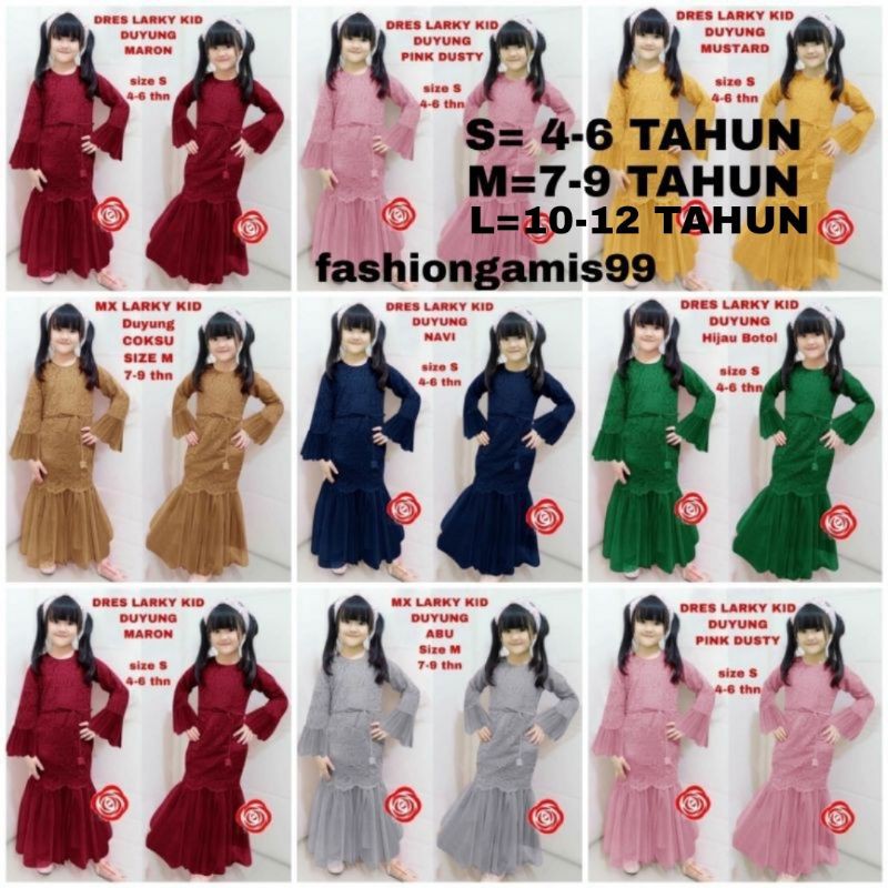 BISA COD✓DRESS DUYUNG KID / LARKID GAMIS ANAK / LARKYKIDS / GAMIS BROKAT TILE /4-6 /7-9 /10-12 TAHUN