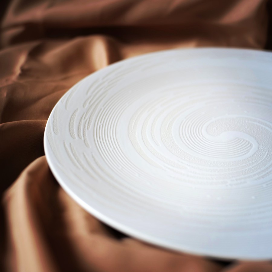 Piring Keramik Ukuran Besar Tornado Warna Putih - Putih, L
