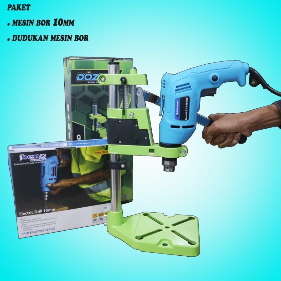 NEW Paket Dudukan Mesin Bor Doziro + Mesin Bor Benz 10mm PAKET Bor Duduk 10mm