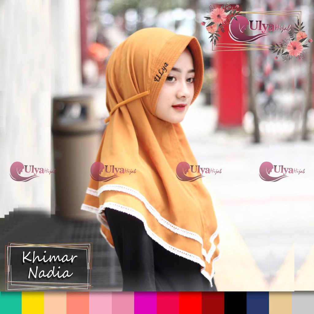 Ulya Hijab JIlbab Khimar Instant Khimar Nadia bahan Wolfis dengan Bordir Merk Ulya Hijab Pada Pet