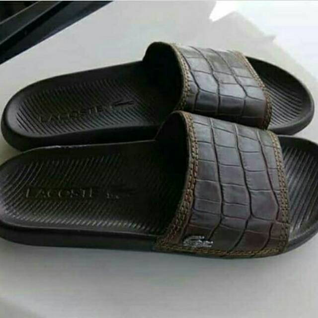 LACOSTE 🐊 CROCO SLIDE SENDAL BROWN ORIGINAL