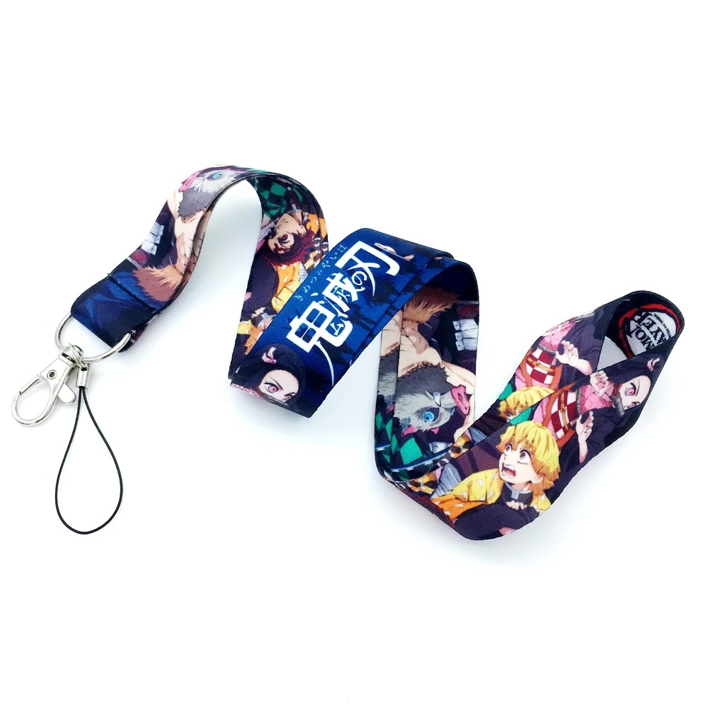 QUINTON Portable Lanyard Cartoon Neck Strap Phone Straps Key Chain Polyester Camera strap ID Card Holder Long Kimetsu no Yaiba Anime Demon Slayer