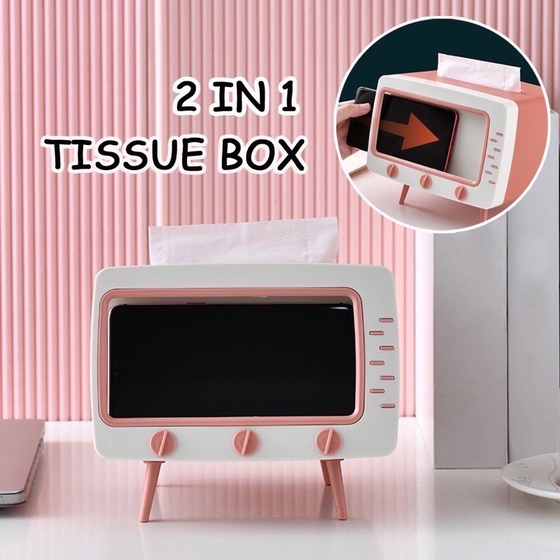 ☛TK☚ R276 KOTAK TISSUE BOX ORGANIZER BENTUK TV TEMPAT TISU+ STAND PHONE HOLDER HOME OFFICE DECOR