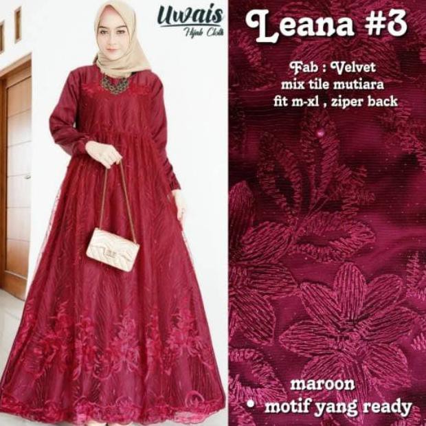 ORDER-KIRIM DRESS BROKAT/DRESS LEANA ORY BY UWAIS/BROKAT MIX VELVET - Maroon, LD120