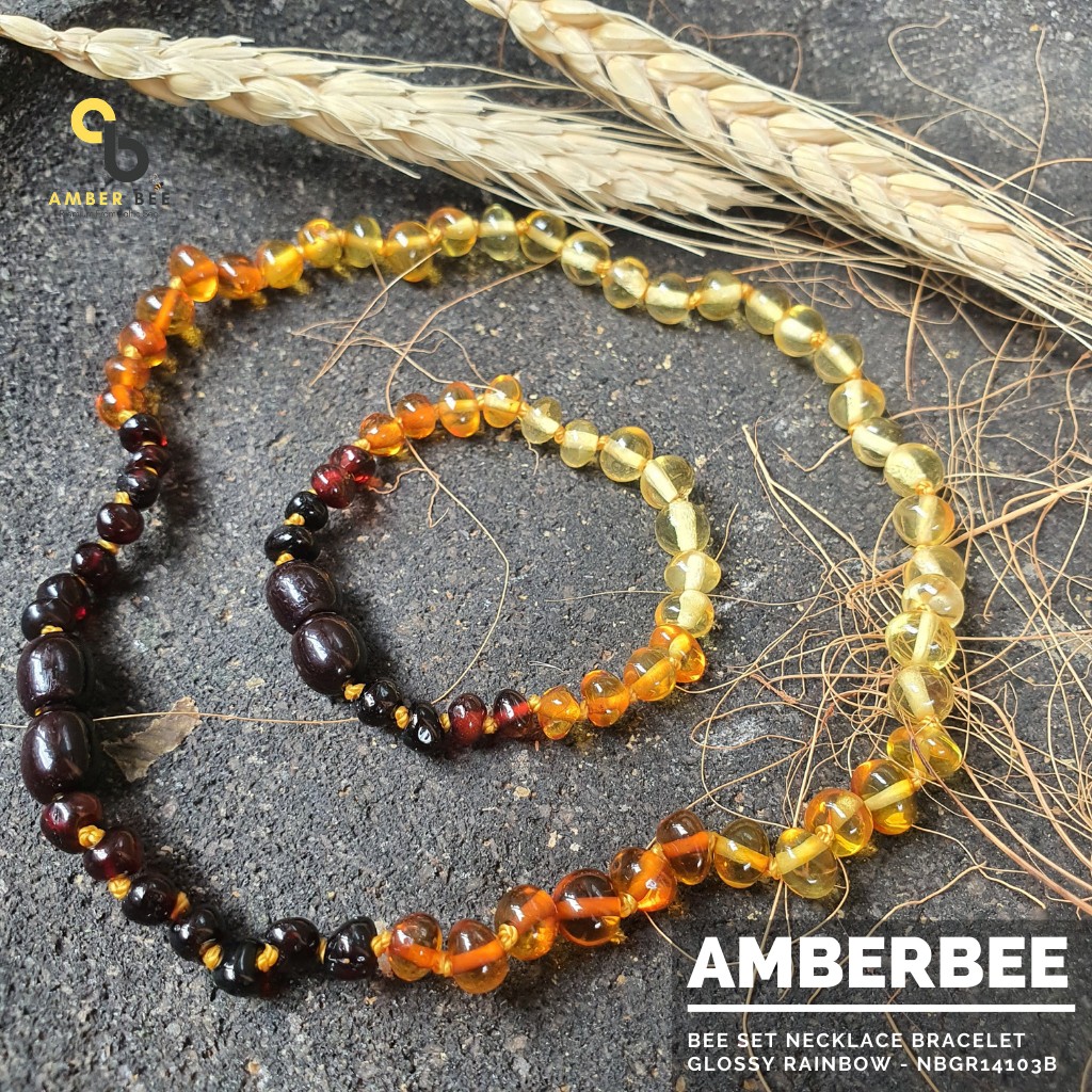 Set Kalung Gelang Amber Baltic Bayi & Anak Glossy Rainbow  By Amber Bee