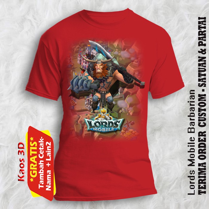 Pakaian Anak dan dewasa model unisex gambar Lords Mobile Barbarian / t shirt Lords Mobile Barbarian